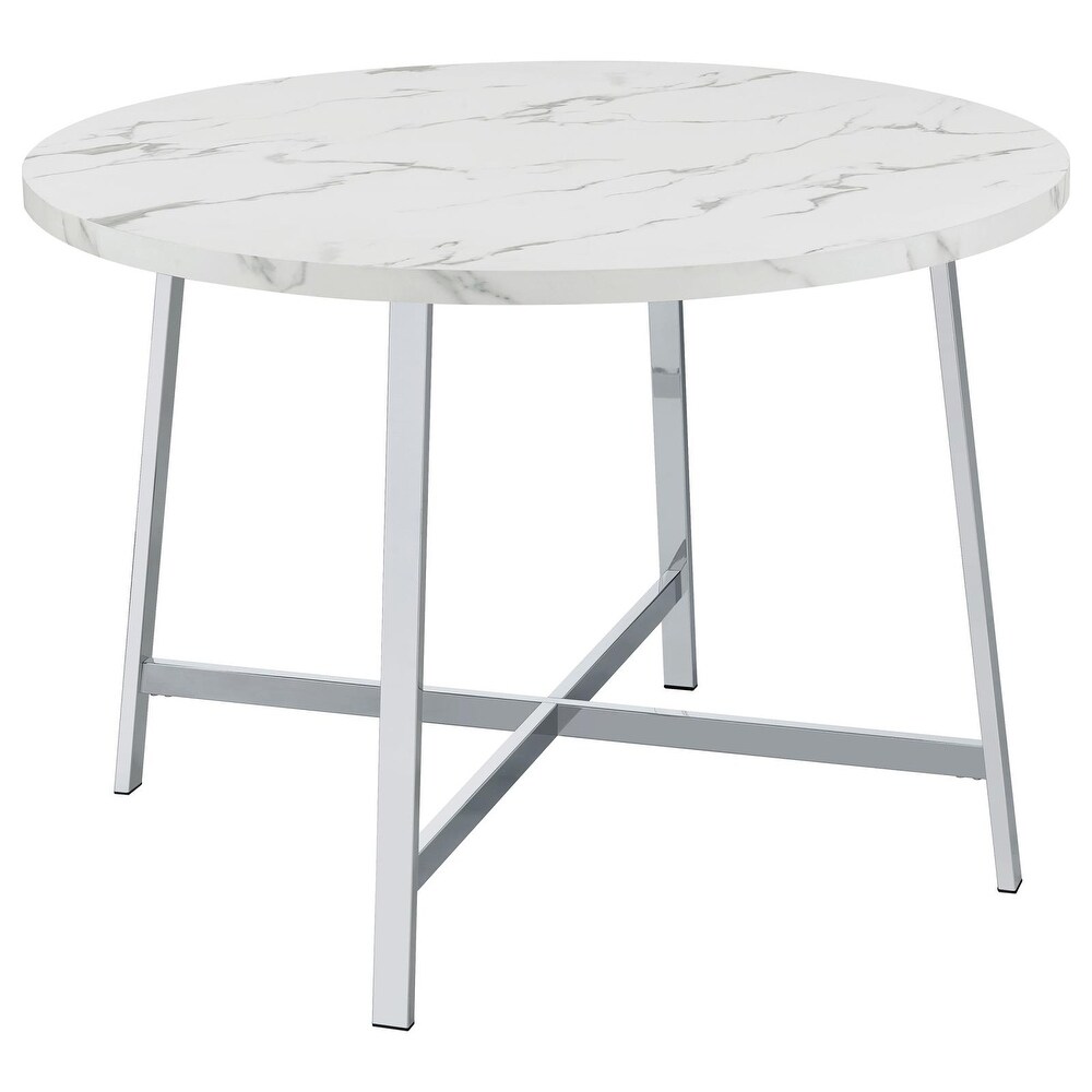 Coaster Furniture Alcott Round Faux Carrara Marble Top Dining Table