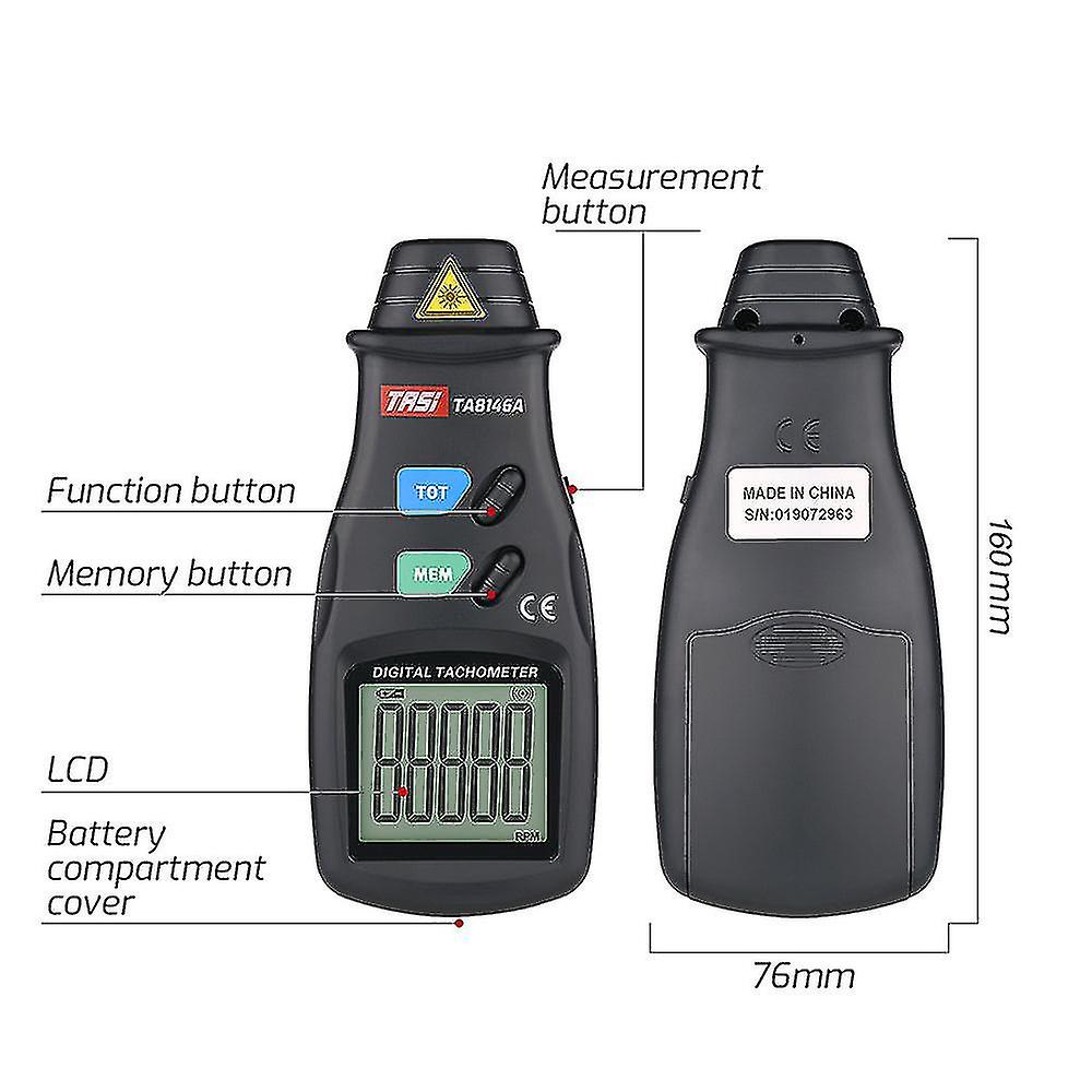 Tasi Ta8146c 2 In 1 Amp; Non- Digital Tachometer 2.5-99999rpm Photoelectric Rotat Speed Meter Memory Funct