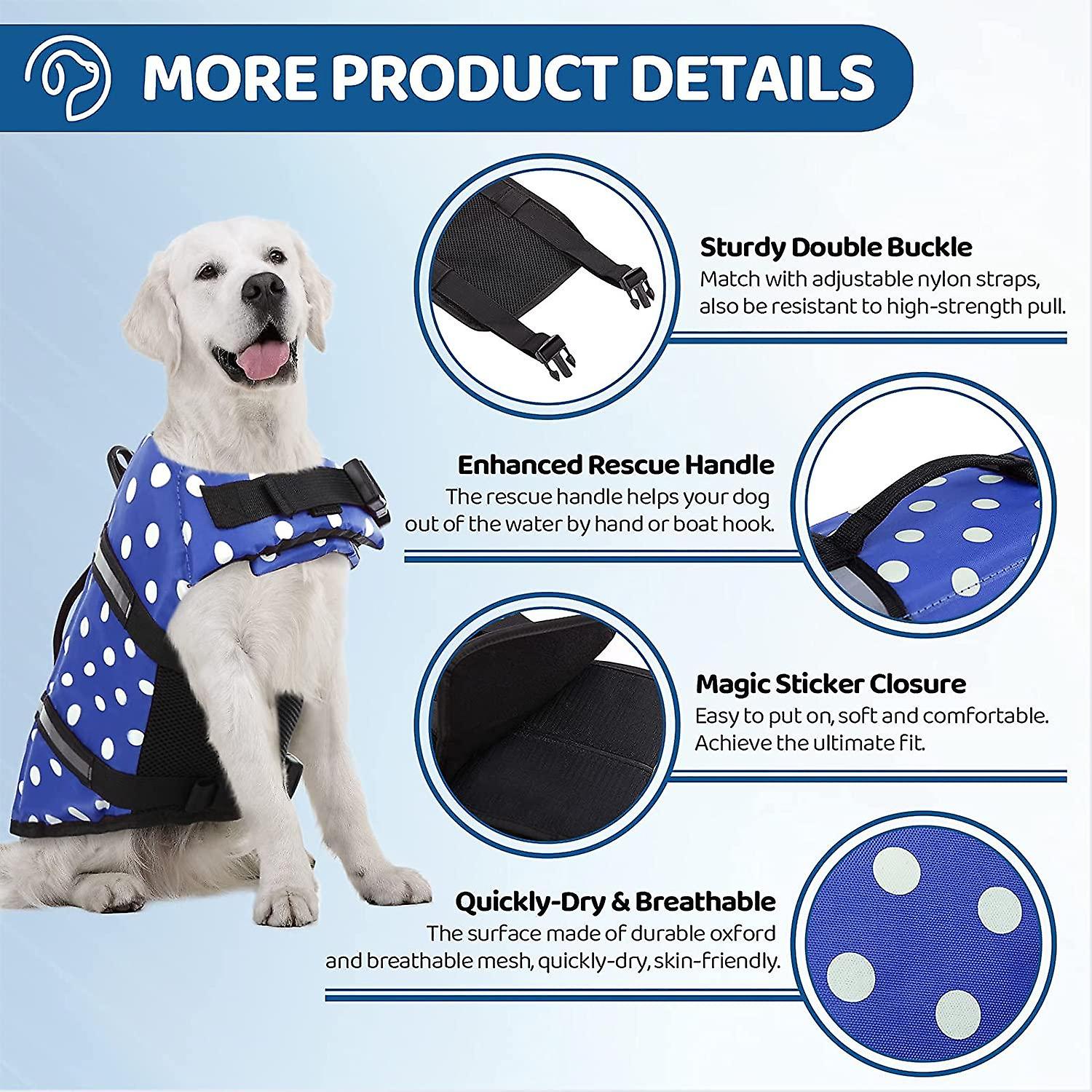 Dog Life Jacket， Adjustable Doggie Life Jacket Pet Life Preserver With High Buoyancy Dog Lifesaver-blue