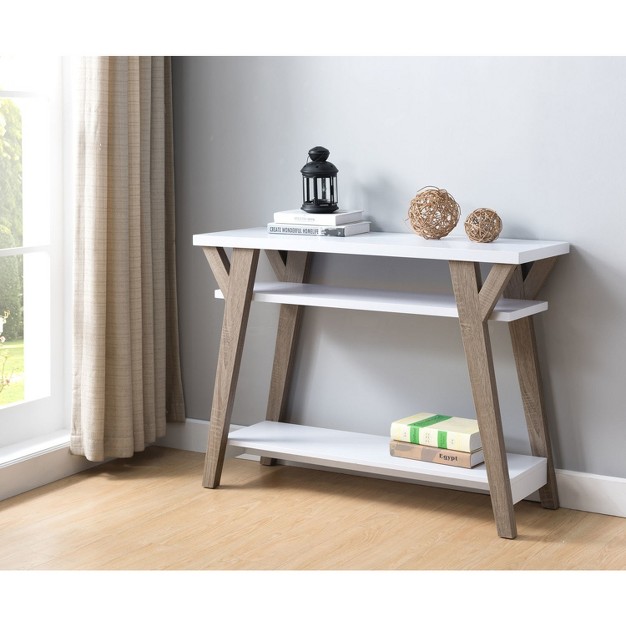 Ennis Transitional Console Table White distressed Taupe Homes Inside Out