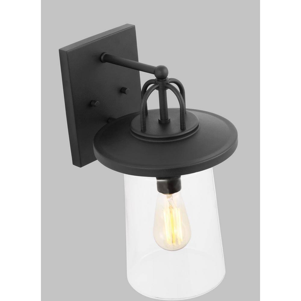 Generation Lighting Tybee Medium 1-Light Black Hardwired Outdoor Wall Lantern Sconce with Clear Glass Shade 8608901-12