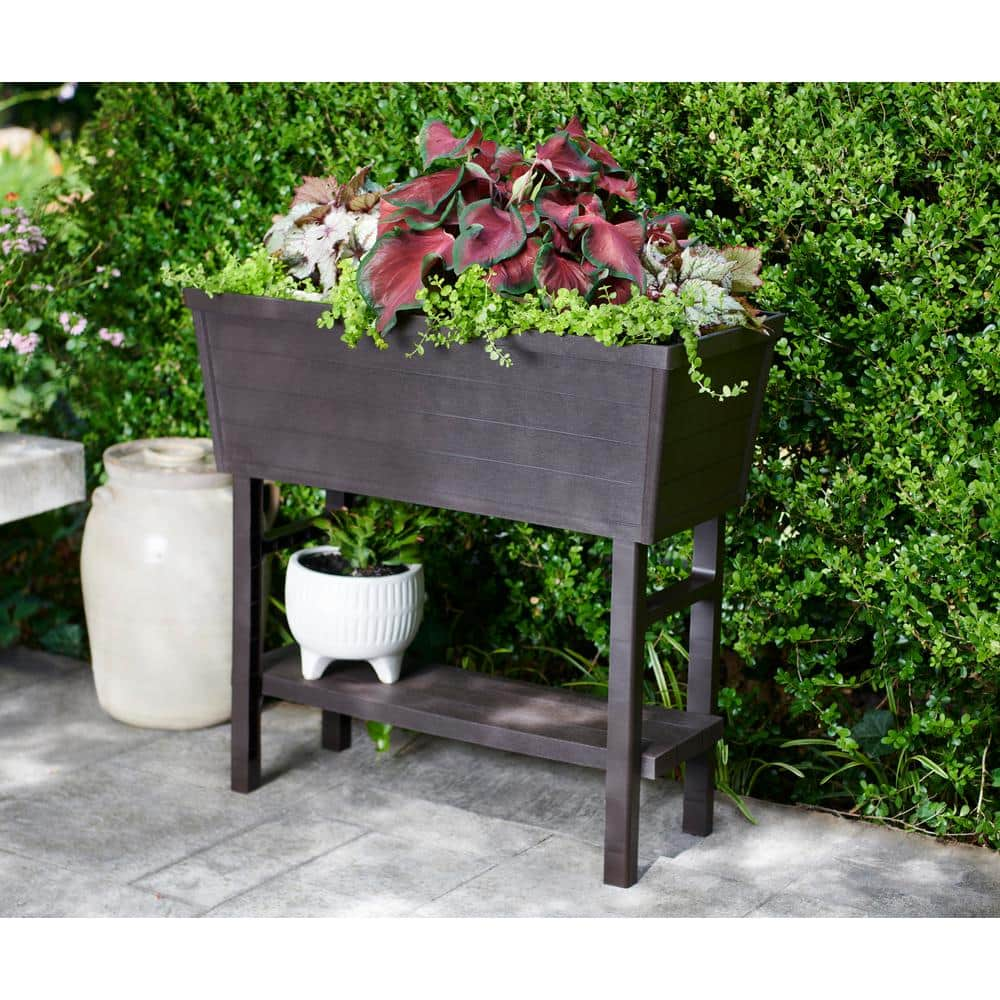 Vigoro 32.25 in. W x 31 in. H Elevated Resin Patio Garden Bed in Brown 999-2200