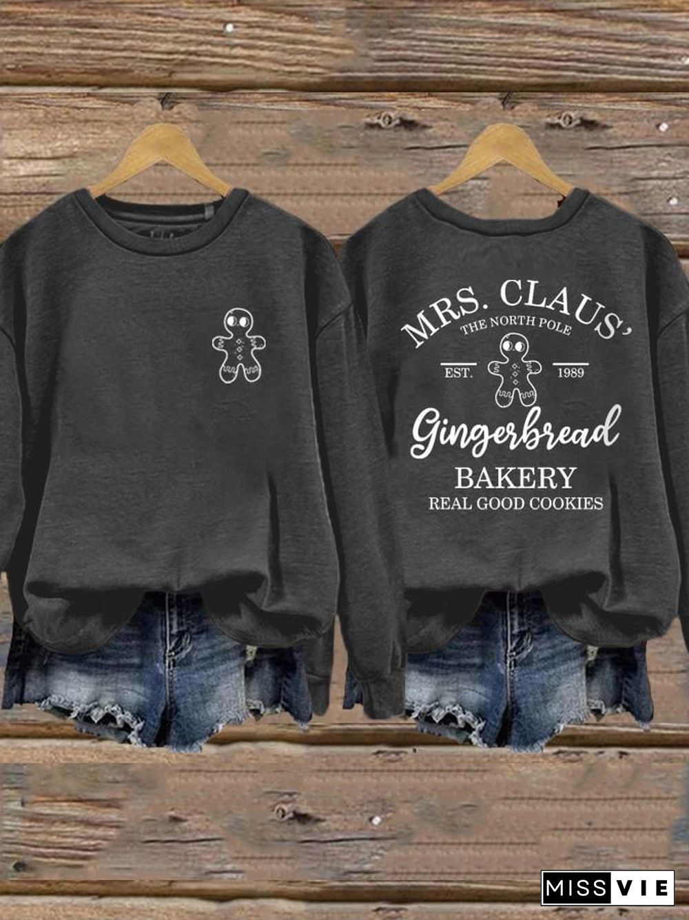 Women's Mrs Claus Gingerbread Bakery Printed Sweatshirt