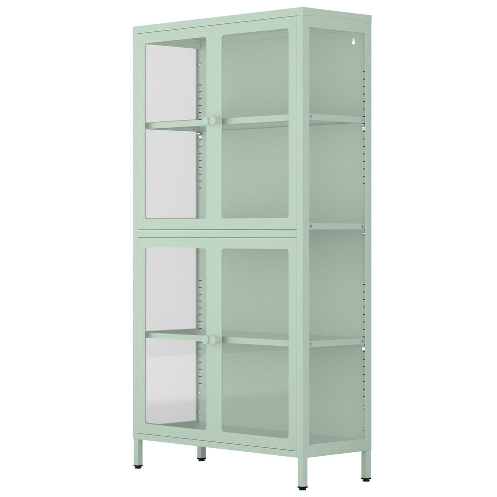 Glass Door Storage Cabinet with Adjustable Shelves