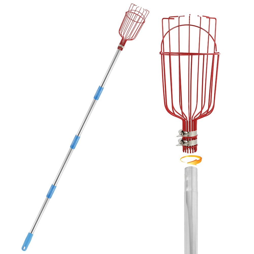 Harupink Fruit Picker, Pole with Basket Apple Orange Picker Tool Gardening Picks with Lightweight Stainless Steel Connecting Pole