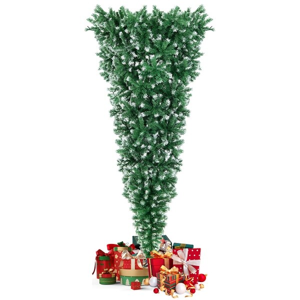 Costway 7.5FT PreLit Snowy Upside Down Christmas Tree 1100 Tips w/