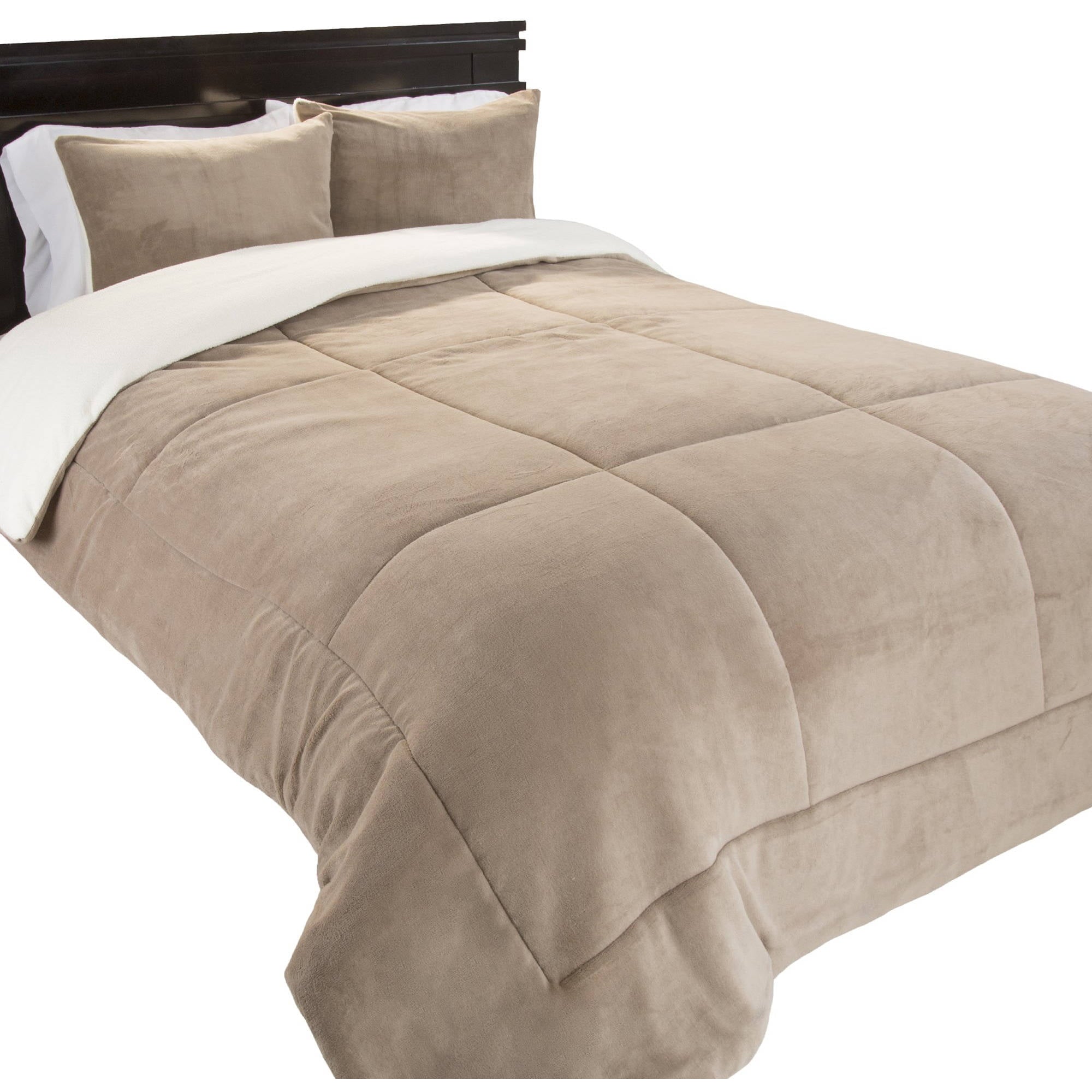 Lavish Home 3-Piece Sherpa Full/Queen Bedding Comforter Set， Taupe