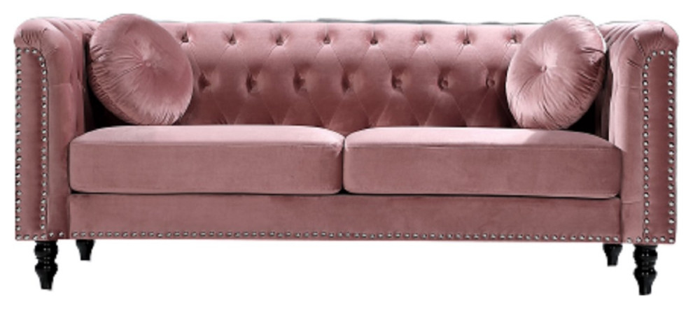 Elegant Sofa  Nailhead Trim  ampButton Tufted Back With 2 Pillows   Eclectic   Sofas   by Decorn  Houzz