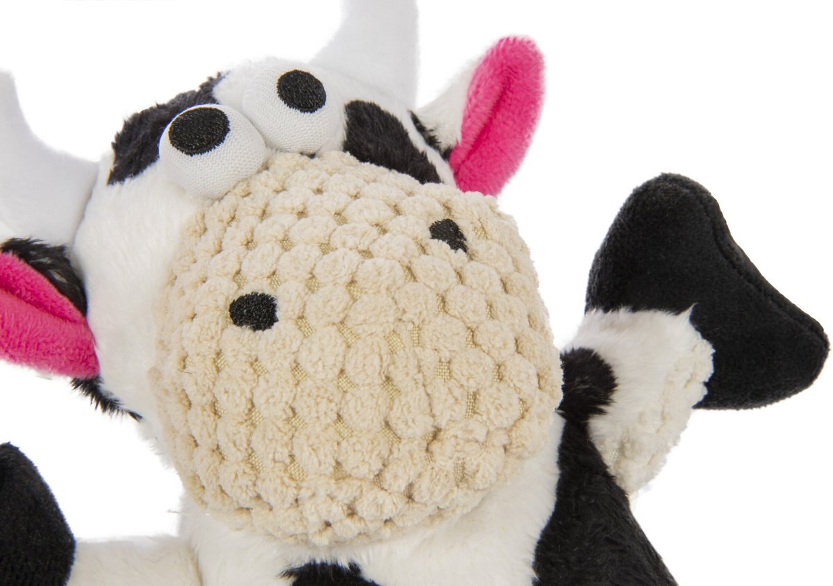 goDog Checkers Skinny Cow Squeaker Dog Toy， White