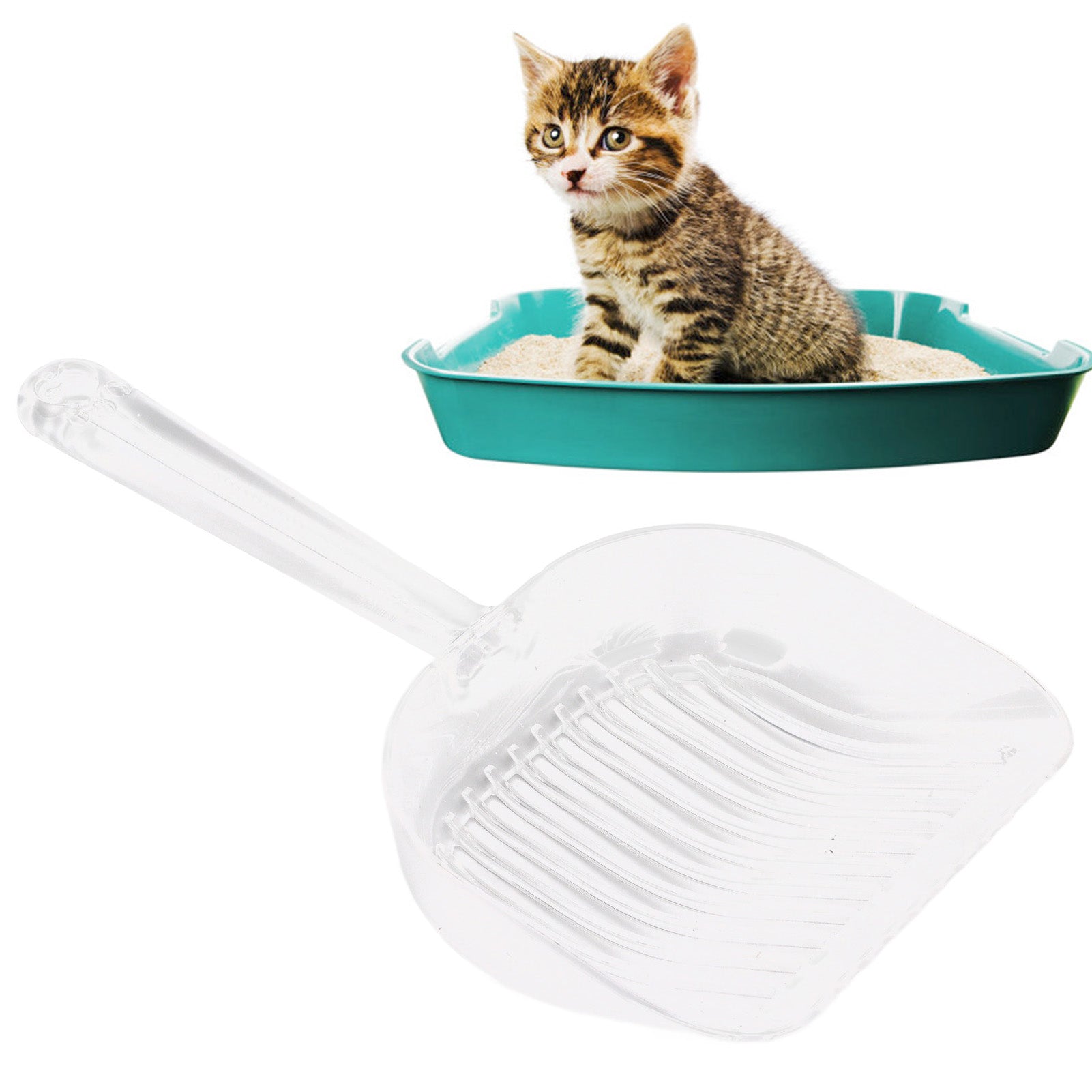 Cat Litter Scoop， Filtering Design Rinse Cleaning Multifunctional Effective Cat Poop Shovel Hook Design  For Cat Supplies For Cat Owners Transparent Crystal Style