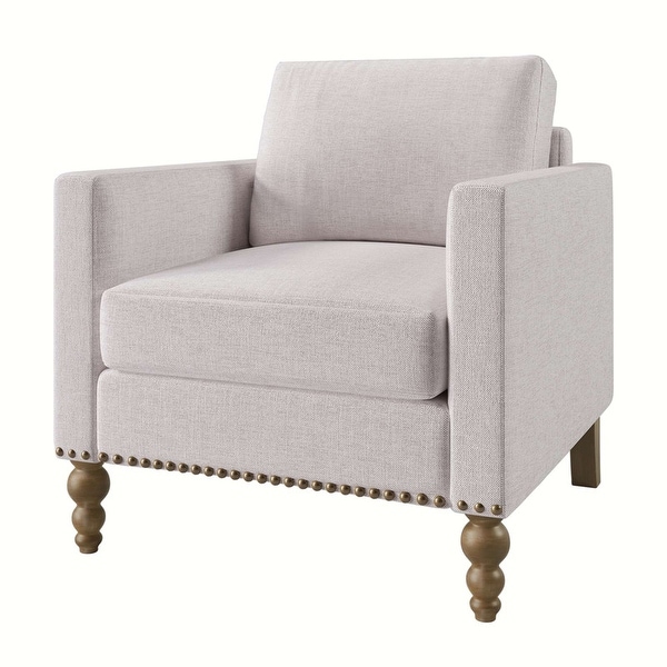 Classic Linen Armchair Accent Chair with Bronze Nailhead Trim