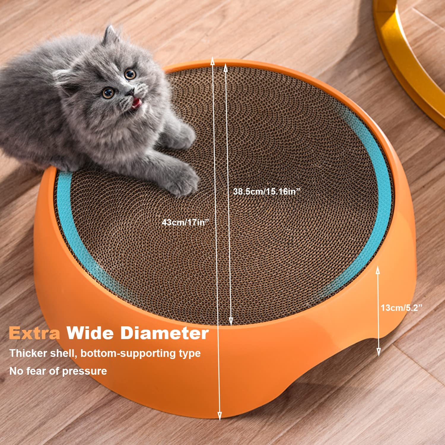 Absob 2-in-1 Cat Scratcher Cardboard Cat Scratching Pad Round Scratch Couch Bed with Fluff Cushion Orange