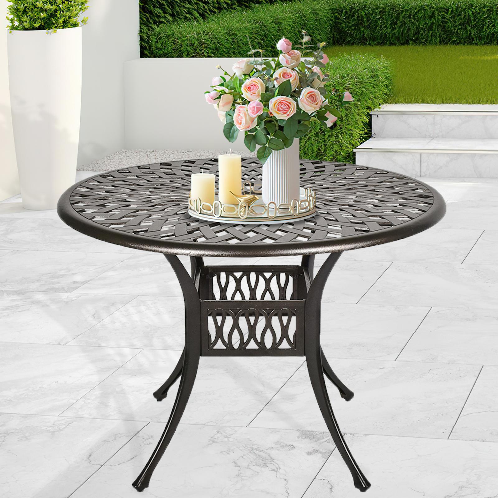 Magic Union 41.34" Outdoor Cast Aluminum Round Dining Table Outside Patio Furniture with Umbrella Hole