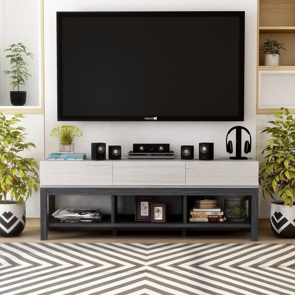 Tiska Modern White and Grey 60 inch 3 Shelf TV Console by Furniture of America