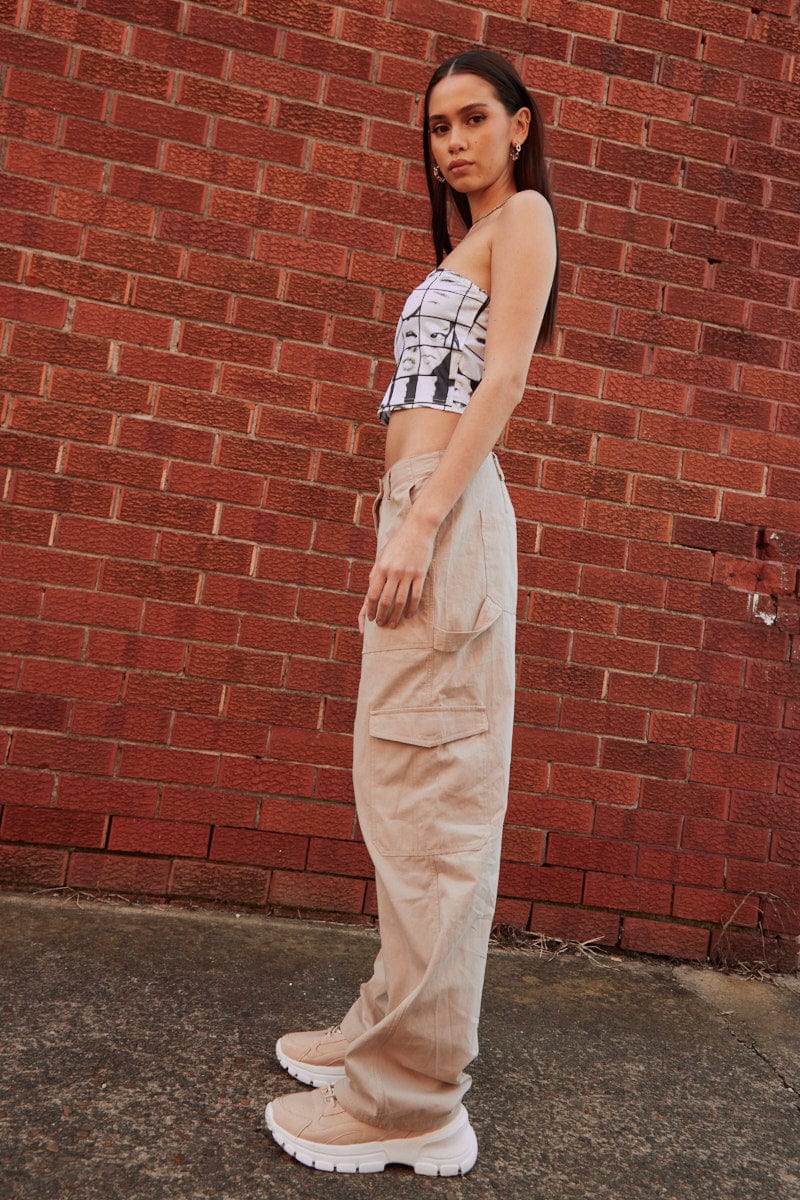 White Cargo Pant Mid Rise