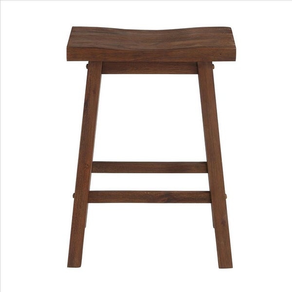 Saddle Design Wooden Counter Stool with Grain Details， Brown - 24.25 H x 17.75 W x 10 L Inches