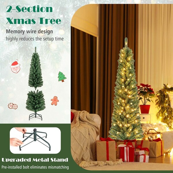 Costway 5/6/7/8 FT Pencil Christmas Tree with 295/392/523/671 Memory