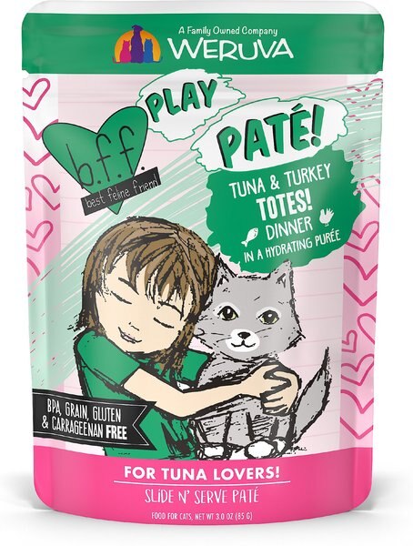 BFF Play Pate Lovers Tuna and Turkey Totes Wet Cat Food， 3-oz pouch， pack of 12