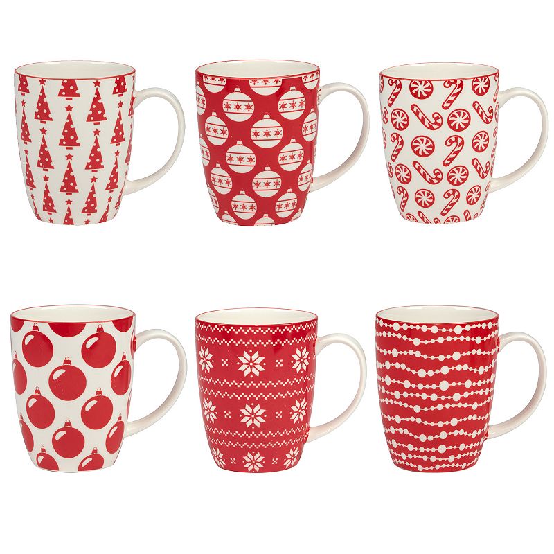 Certified International Set of 6 Peppermint Candy Mugs