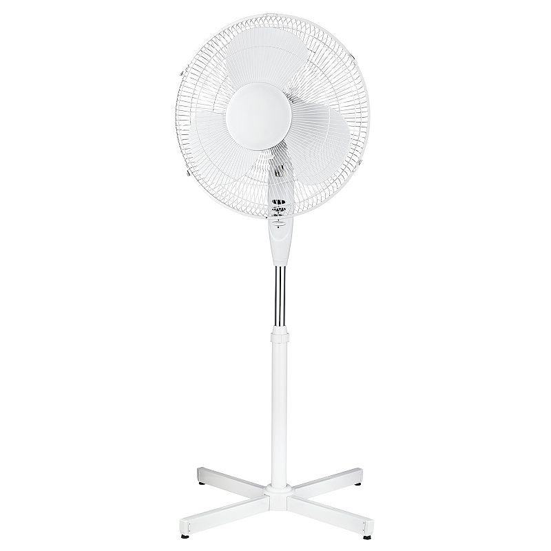 Optimus 16 in. Oscillating Stand Fan in White