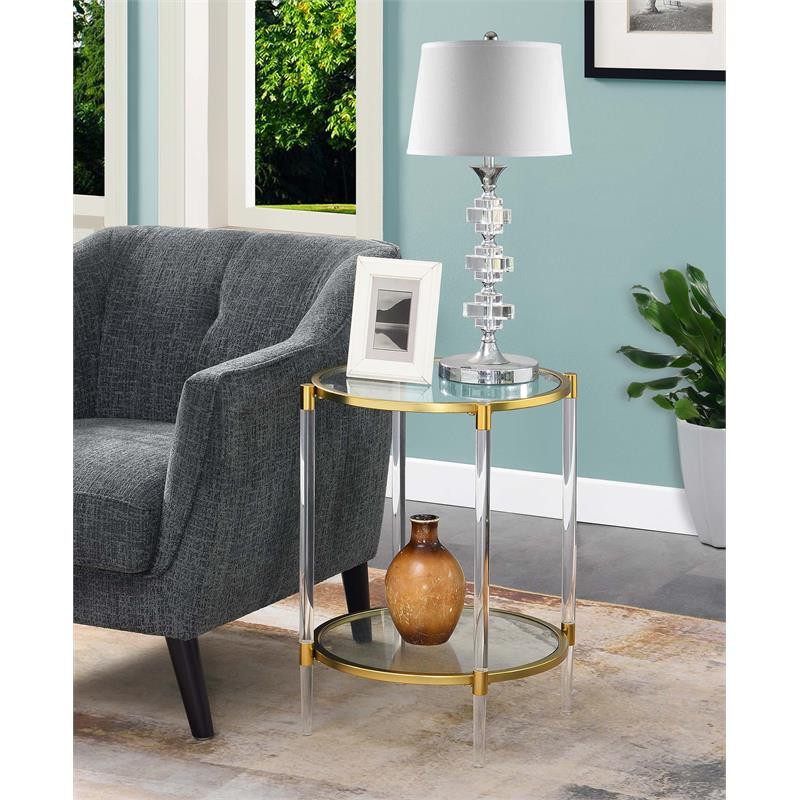 Convenience Concepts Royal Crest Acrylic Clear Glass End Table with Gold Frame   Midcentury   Side Tables And End Tables   by Homesquare  Houzz