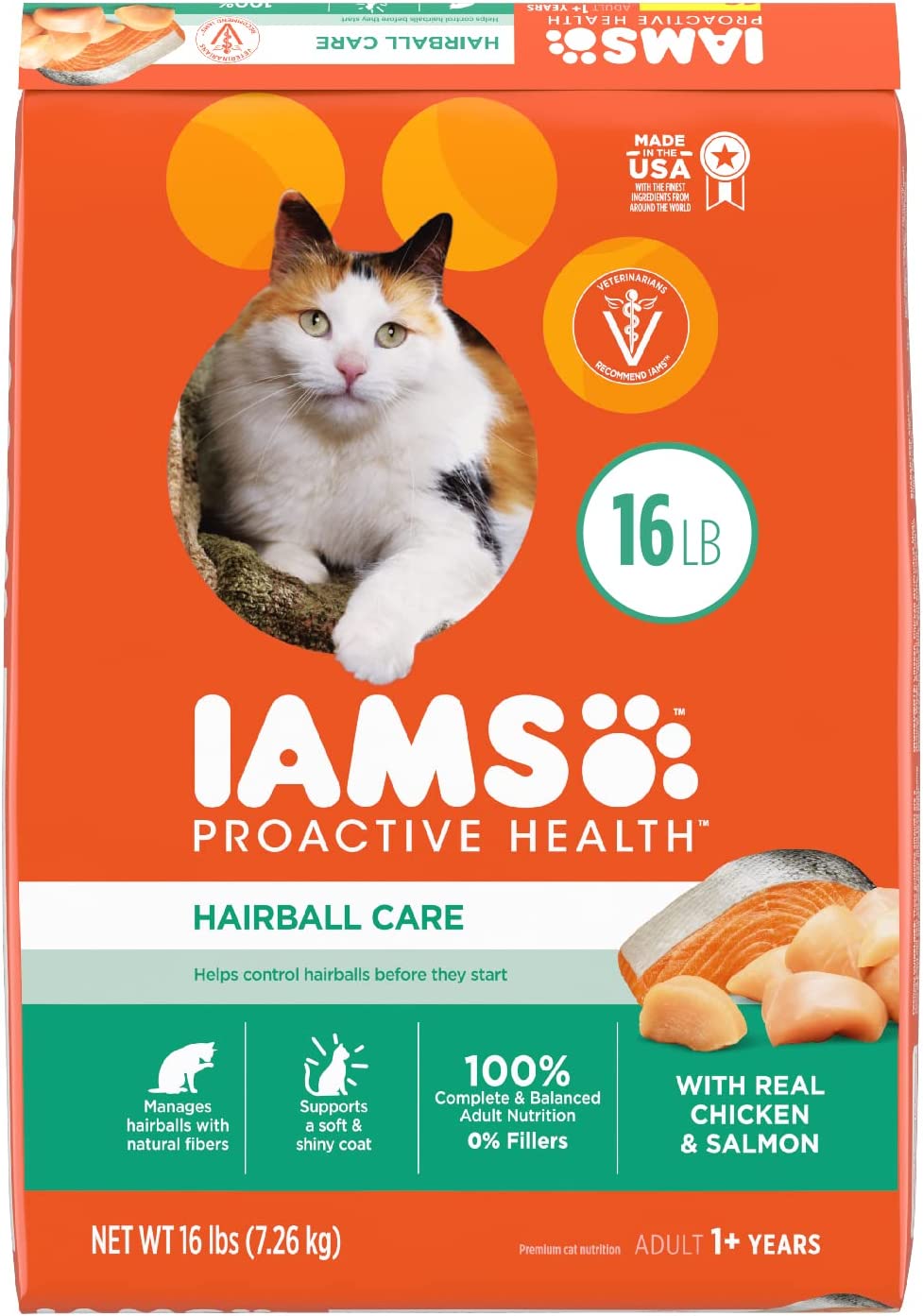 Iams Proactive Health Adult Dry Cat Food， Hairball Care Formula 16LB