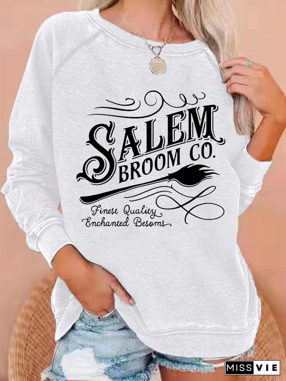 Women's Halloween Salem Broom Co. Casual Sweatshirt