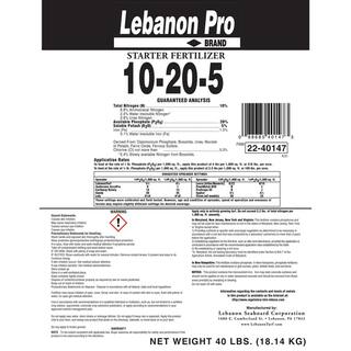 Lebanon Pro 40 lbs. Starter Lawn Fertilizer 10-20-5 (25-Bags400000 sq. ft.Pallet) 2242208