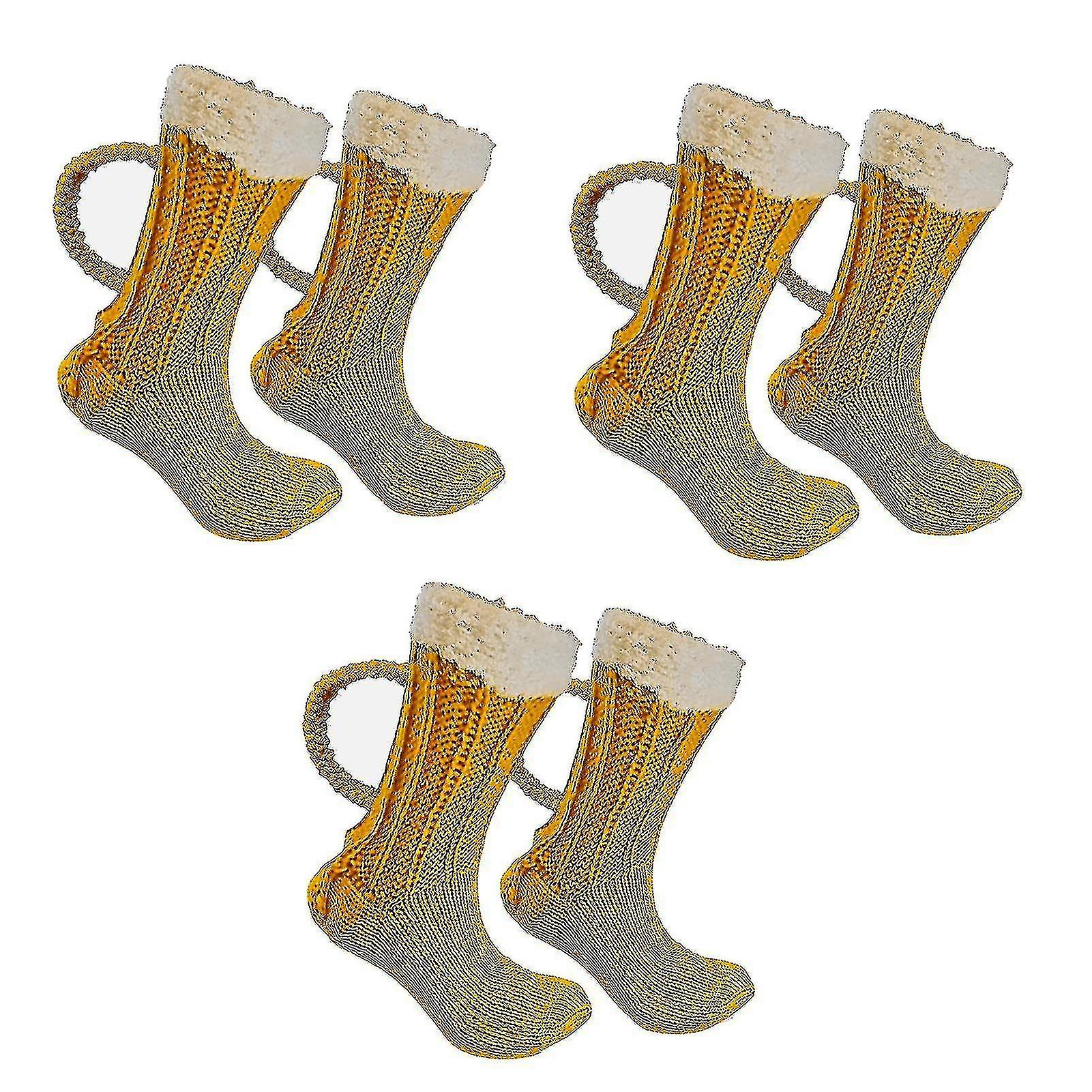 3d Beer Mug Socks Cute Unisex Funny Novelty Yellow Knit Socks Winter Warm Thick Floor Sock For Men