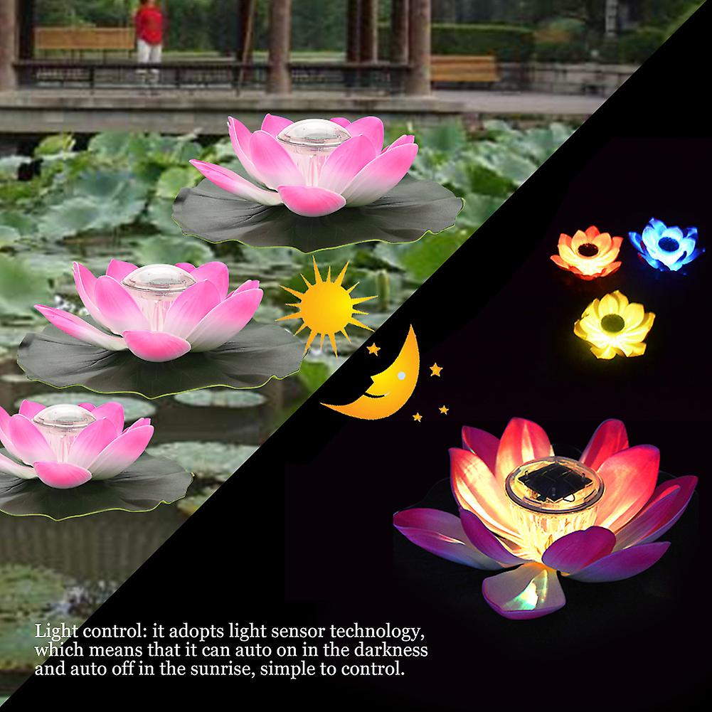 Waterproof Solar Power Led Color Changing Lotus Flower Floating Lamp Garden Colorful Pink