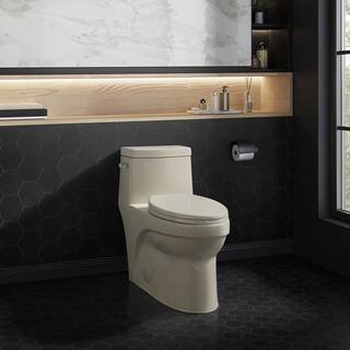 Swiss Madison Virage 1-piece 1.28 GPF Single Flush Elongated Left Side Handle Toilet in Bisque Seat Included SM-1T123BQ