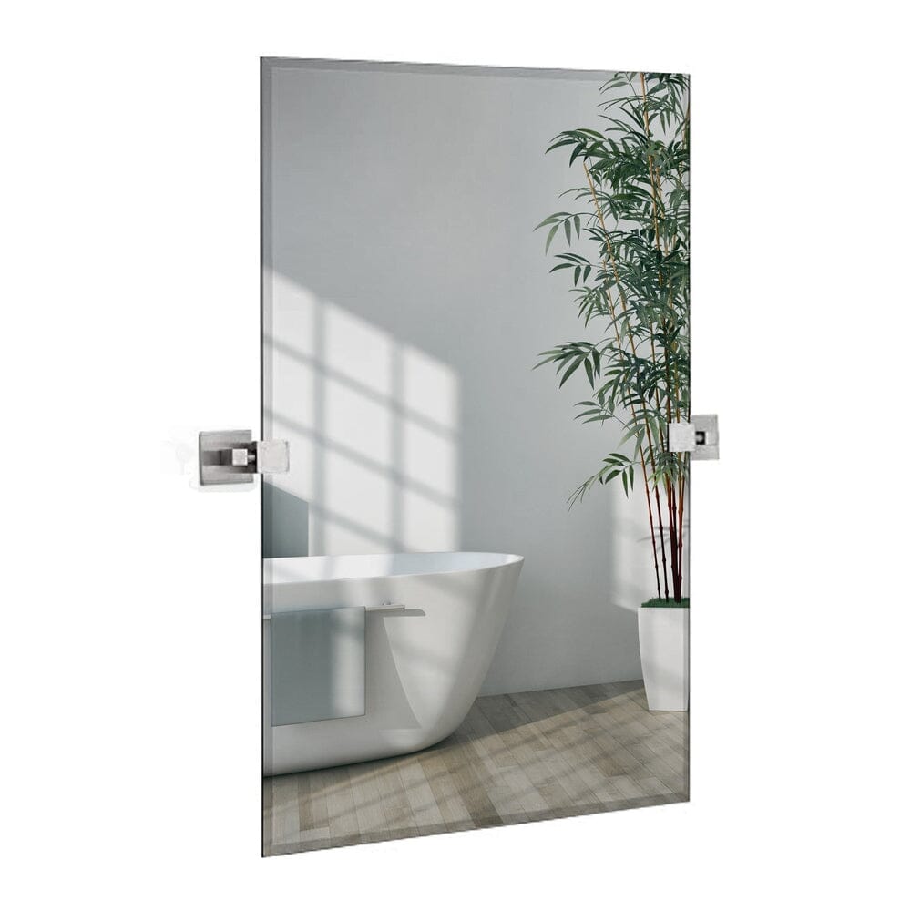 Large Squared Modern Pivot Rectangle Mirror with Brushed Chrome Wall Anchors 30