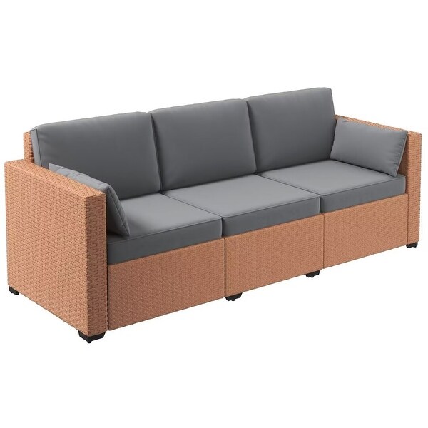 Outdoor wicker patio PE Rattan 3Seat Sofa，with Cushions，Steel Frame