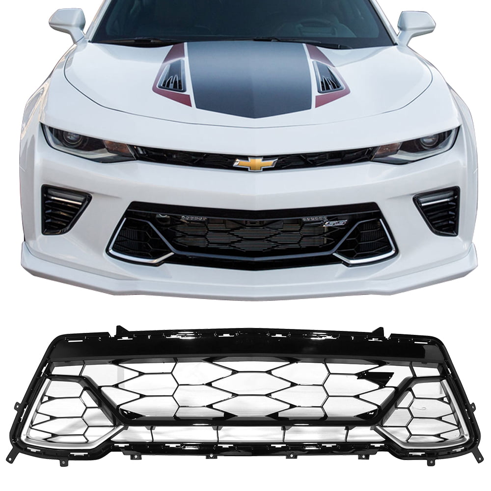 Ikon Motorsports Compatible with 16-18 Chevy Camaro SS 50th Anniversary Front Lower Grille Black 2016 2017 2018