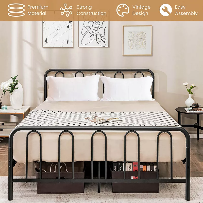 Metal Bed Frame with Headboard and Footboard