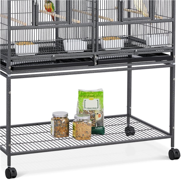 Yaheetech Stackable Wide Bird Cage Divided Breeder Cage for Small Birds Lovebirds Finch Canaries Parakeets Cockatiels Budgies Metal Bird Cage with Rolling Stand