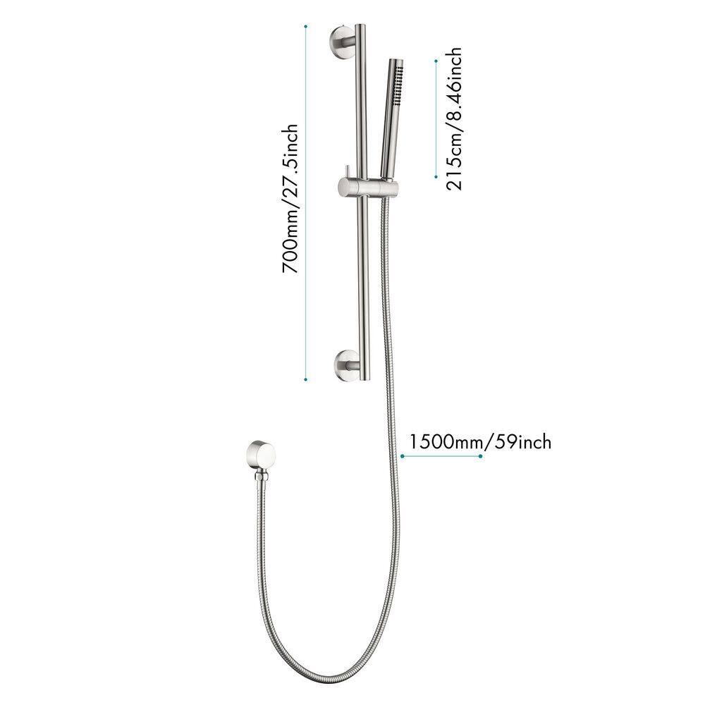 WELLFOR 1-Spray Wall Bar Shower Kit with Hand Shower in Brushed Nickel WA3003NS