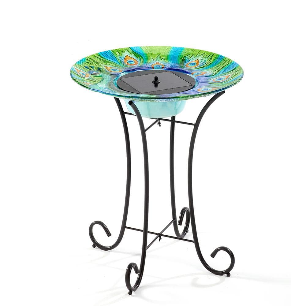 Smart Solar Argus Peacock Glass Solar Birdbath 20221R01