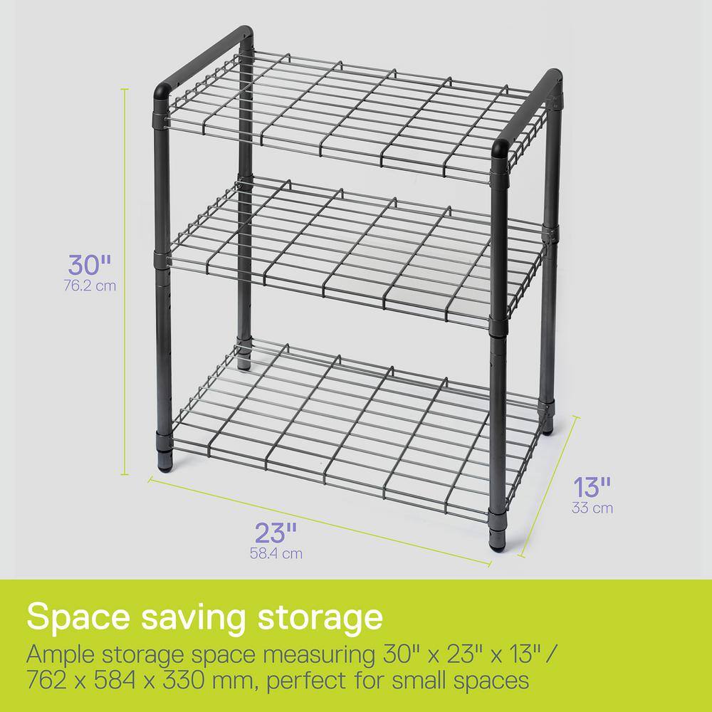 Delta 23 in. 3 Tier Adjustable Wire Shelving with Extra Connectors For Stacking Black WS1003B