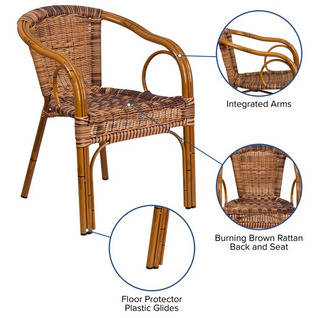 Flash Furniture Cadiz Series Rattan Restaurant Patio Chair With Bamboo aluminum Frame