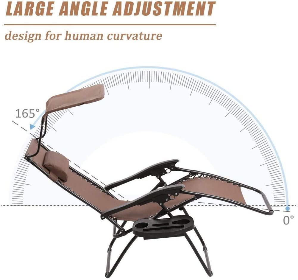 YRLLENSDAN Zero Gravity Chair Set of 2 with Canopy Cup Holder and Cushions, 250lbs Capacity Folding Outdoor Lounge Chairs Camping Chairs for Adult Lawn Chairs Recliner Chair Patio Chairs, Brown