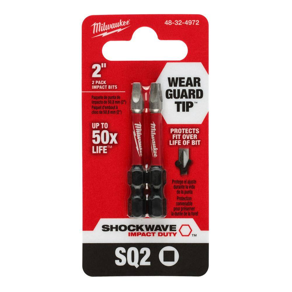 MW SHOCKWAVE Impact Duty 2 in. Square #2 Alloy Steel Screw Driver Bit (2-Pack) 48-32-4972