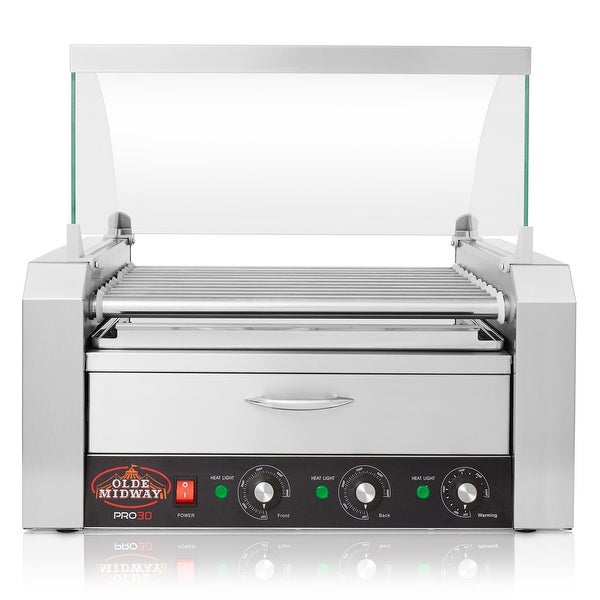 Electric Hot Dog Roller Grill Cooker Machines with Bun Warmer and Cover - Silver