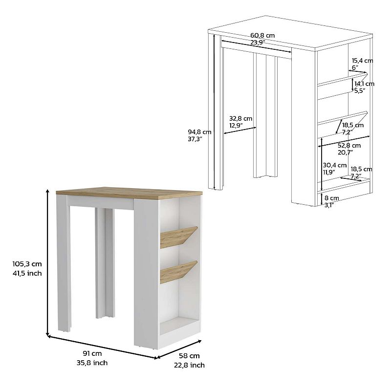 DEPOT E-SHOP Kenton Kitchen Island with 2 Bottle Organizer and Shelf， White / Macadamia