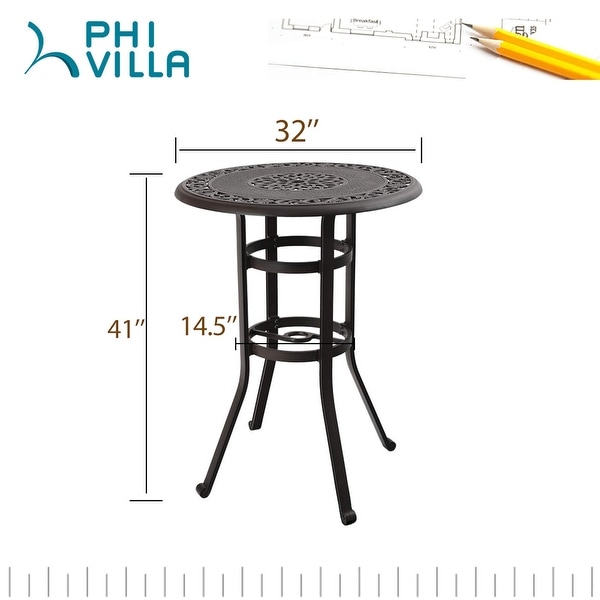 MAISON ARTS 3Piece Cast Aluminum Patio Bar Stool Set of 1 Bar Table and 2 Swivel High Bar Stools