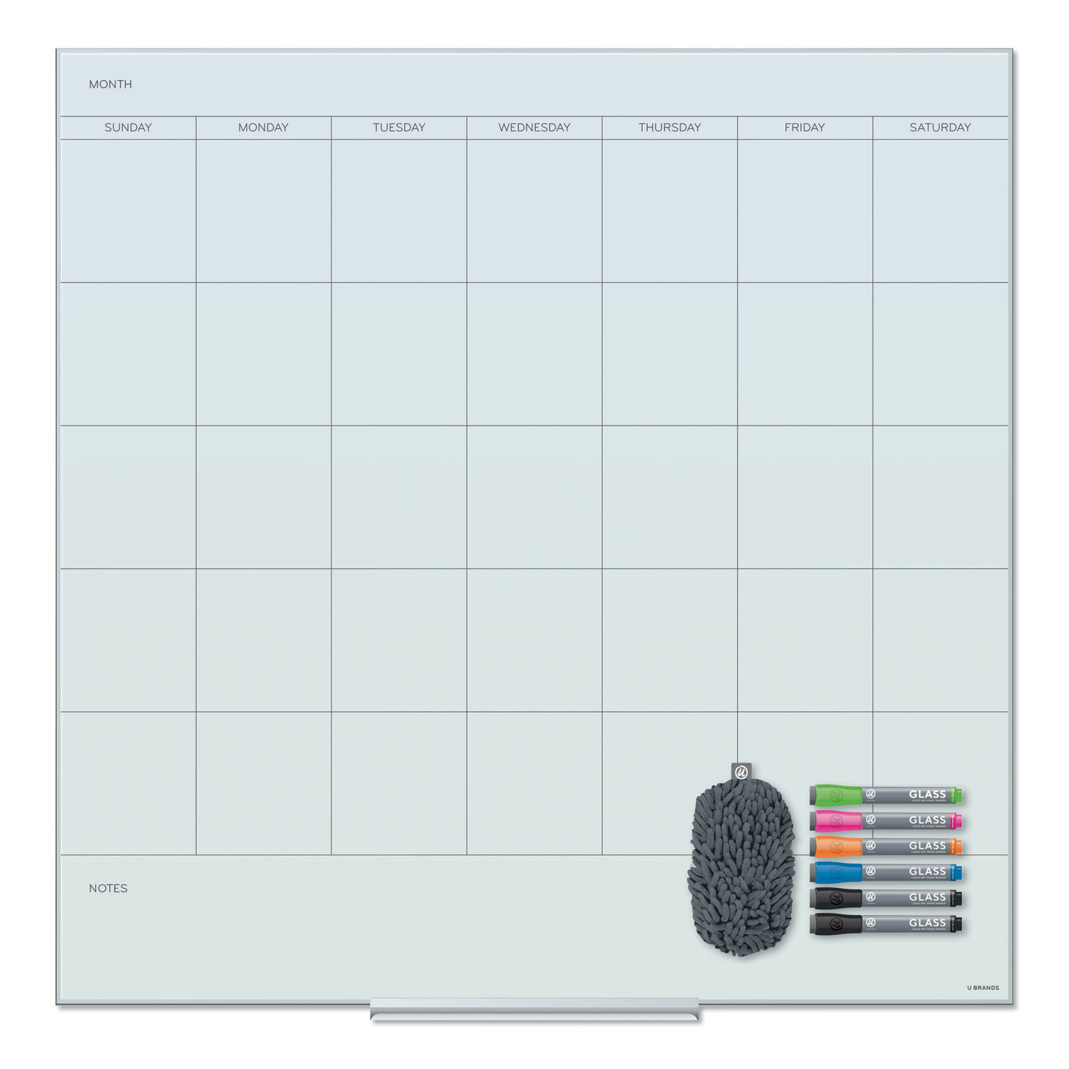 Floating Glass Dry Erase Undated One Month Calendar by U Brands UBR3968U0001