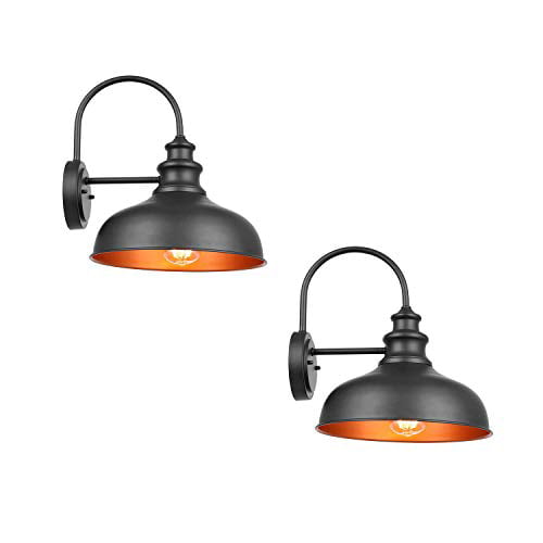 Bestshared Farmhouse Wall Mount Lights, Gooseneck Barn Light, 2 Pack Outdoor Wall Lantern for Porch in Black Finish with Contrast Color Interior