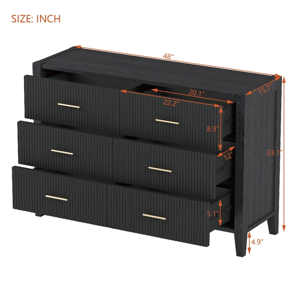 6 Drawer Dresser with Metal Handle for Bedroom