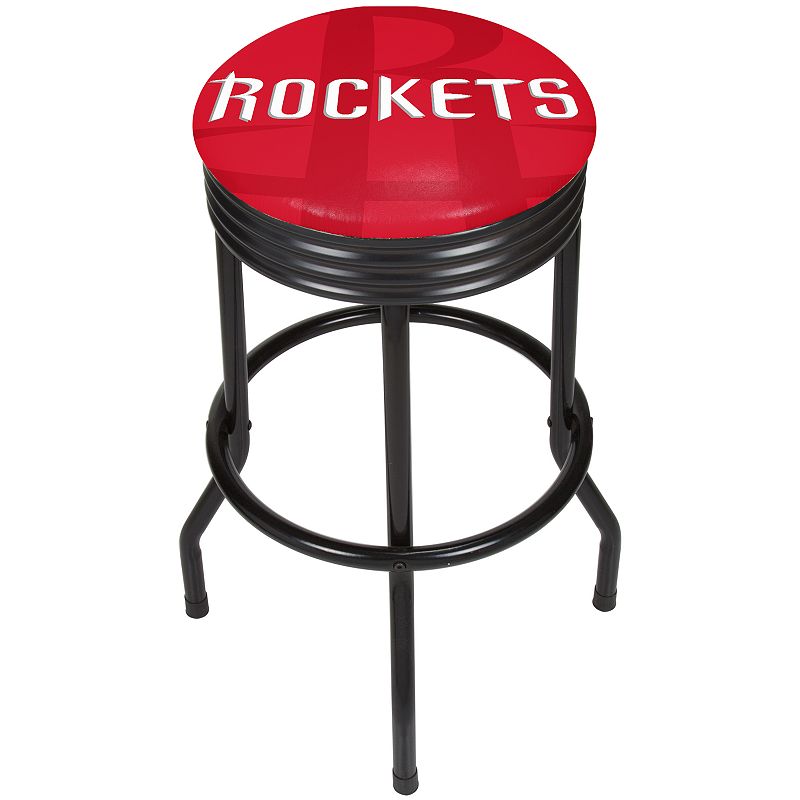 Houston Rockets Padded Ribbed Black Bar Stool