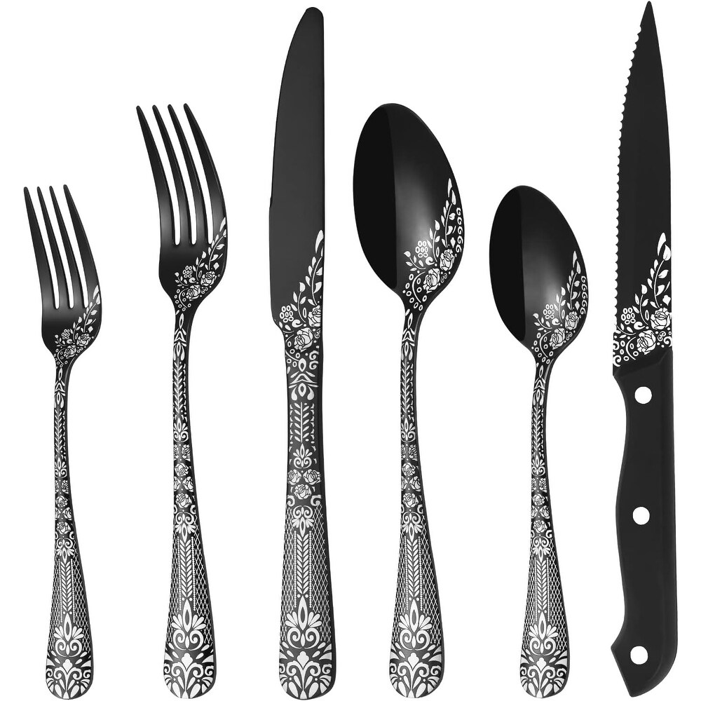 36 Piece Flatware Set with Unique Floral Laser